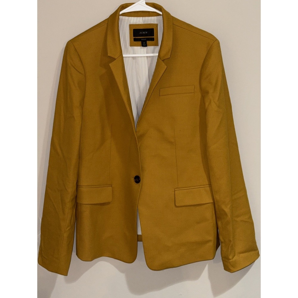 J.Crew Regent Blazer Mustard Gold 98% Wool Quiet Luxury Women's 14 Jacket B0323